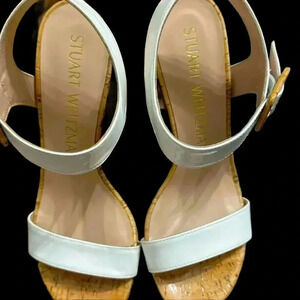 Stuart Weitzman white cork heeled shoes. NEW